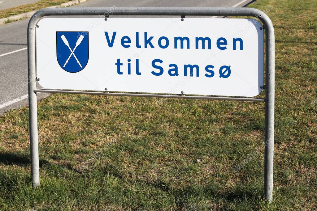 Welcome to Samso island roadsign in Denmark