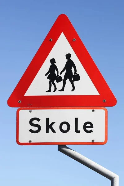 School road sign called skole in danish language, Denmark