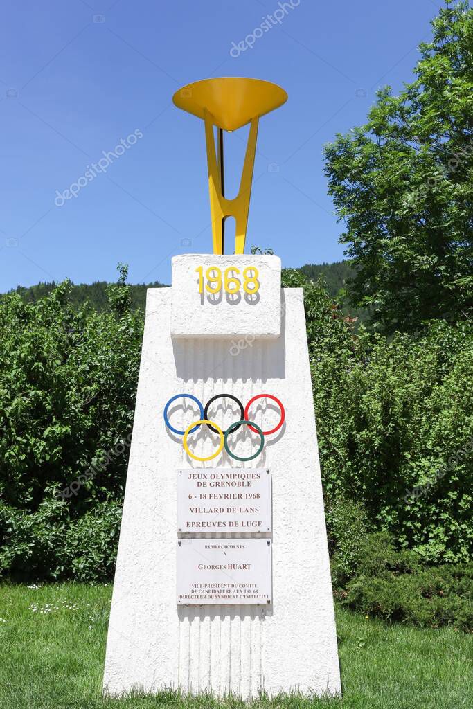 Villars de Lans, France - June 17, 2019: The Monument of the 1968 Grenoble winter Olympic Games in Villard-de-Lans, France