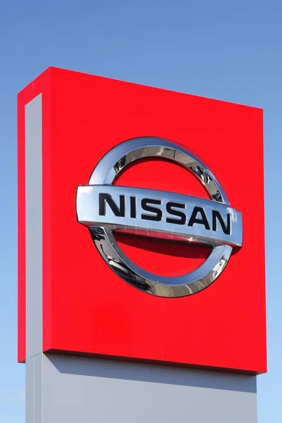 Risskov Denemarken Mei 2019 Nissan Logo Een Paneel Nissan Motor — Stockfoto