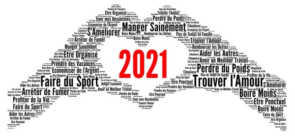 Resoluties 2021 Woord Wolk Concept Het Frans Taal — Stockfoto
