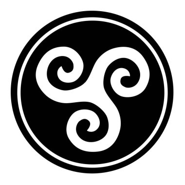 Siyah bir çemberde Triskelion sembolü simgesi 