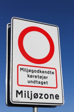 Low emission and environmental zone road sign in Denmark clipart
