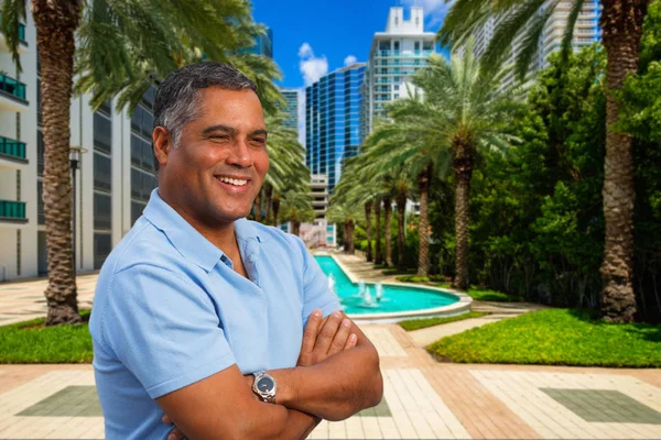 Handsome Middle Age Hispanic Man Outdoor Urban Portrait — Stock Photo, Image