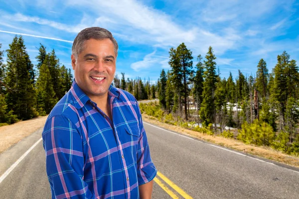 Handsome Middle Age Hispanic Man Outdoor Nature Portrait — Stock Photo, Image