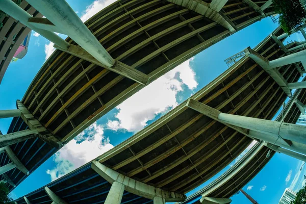 Skyward Fisheye View Interstate Running Downtown Miami — Stock Photo, Image