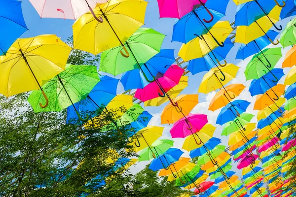 Bela Exibição Guarda Chuvas Coloridos Pendurados Uma Praça Livre Miami — Fotografia de Stock