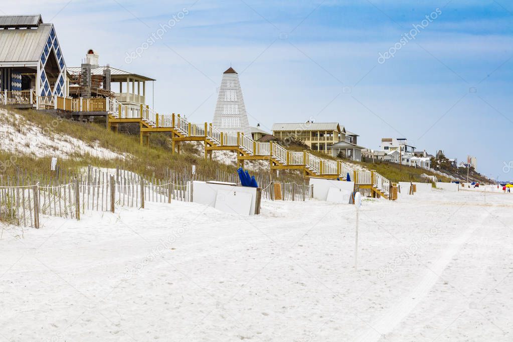 Beautiful oceanfront beach homes along the North Florida panhandle coast.