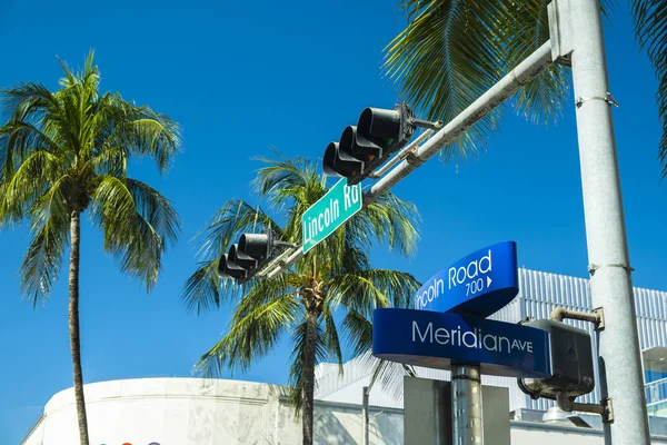 Miami Beach Stadsgezicht Teken Bekijk Langs Populaire Lincoln Road Mall — Stockfoto