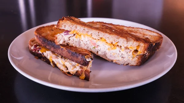Freshly Made Grilled Tuna Melt Sandwich Cheddar Cheese Whole Wheat — Stock Photo, Image