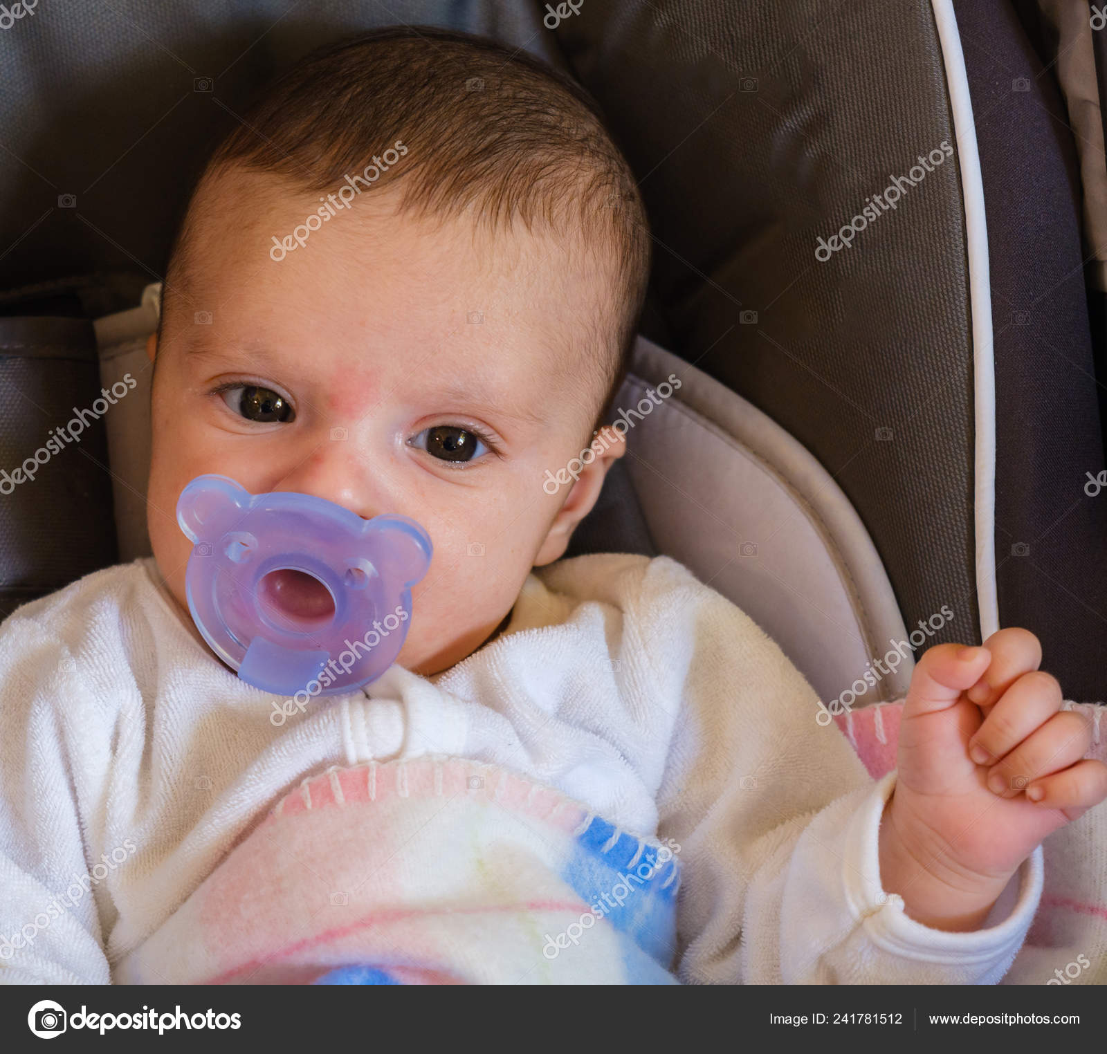 Cute Two Month Old Baby Girl Portrait Pacifier — Stock Photo © fotoluminate 241781512