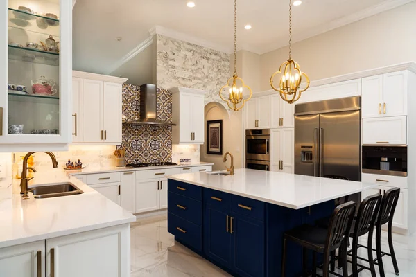 Beautiful Luxury Home Kitchen White Cabinets Royalty Free Stock Images