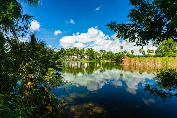 Communauté Bord Lac Avec Des Maisons Immobilières Luxe Miami — Photo