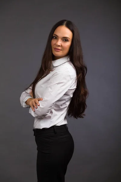 Beautiful Young Woman Studio Portrait Gray Background — Stock Photo, Image