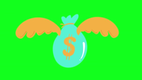 Money bag wings with green screen background. — Stock Video