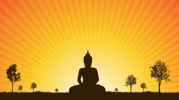 Het silhouet van Boeddhabeeld met bewegende grafische achtergrond. — Stockvideo