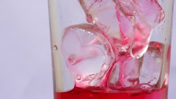 Rode Frisdrank Bubbel Een Glas — Stockvideo