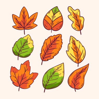 Autumn Leaves Collection Seasonal güz yaprakları vektör çizimi arka plan, desenler, davetiyeler, mevsimsel tasarımlar ve dekoratif projeler için mükemmeldir.