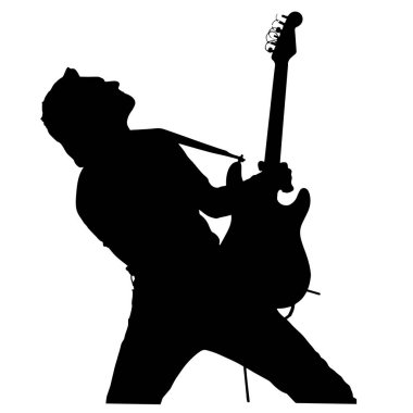 Vektör çizim. Elektro gitar adamla silüeti.