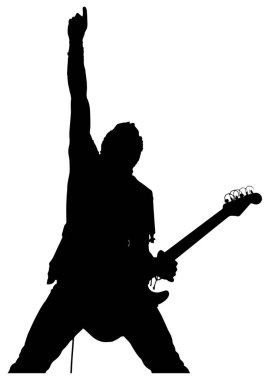 Vektör çizim. Elektro gitar adamla silüeti.