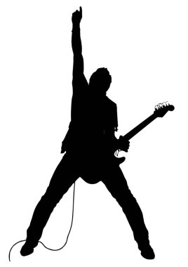 Vector drawing. Silhouette of man with electric guitar. clipart