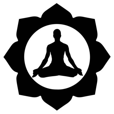 Bir insan silueti ile Lotus logosunu görmeniz gerekir. Yazıt. Vektör çizim.