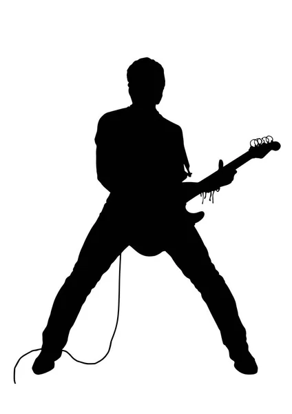 Dibujo Vectorial Silueta Hombre Con Guitarra Eléctrica — Vector de stock