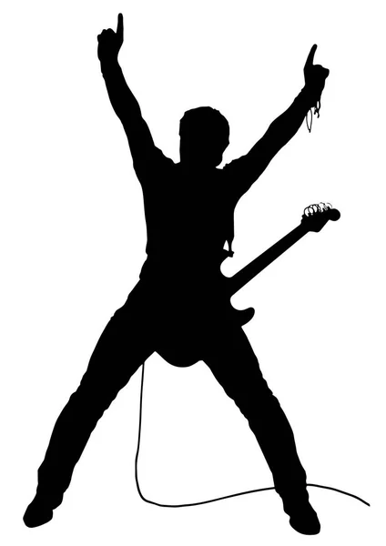 Vector Drawing Silhouette Man Electric Guitar — Stock Vector