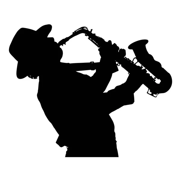 Dibujo Vectorial Silueta Hombre Con Saxofón Saxofonista — Archivo Imágenes Vectoriales