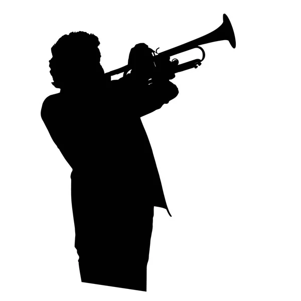 Vektorritning Silhuetten Man Med Trumpet Trumpetare — Stock vektor
