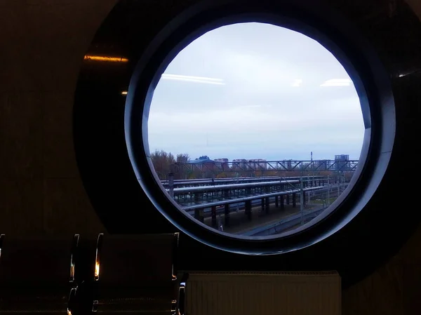 window in the train station to the platform