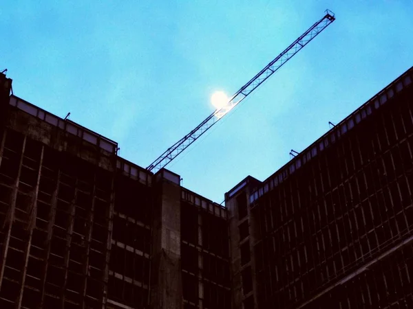 Construction of a business center in St. Petersburg in Russia in the evening