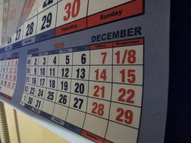Takvimde yeni yıl 2020, 31 Aralık, tatiller