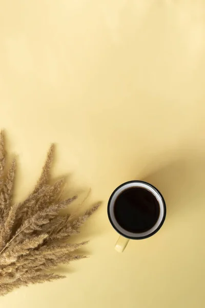 Uma Xícara Chá Preto Uma Xícara Cerâmica Com Ervas Campo — Fotografia de Stock