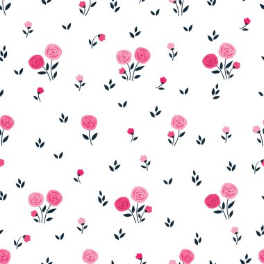 Pembe çiçekler basit çiçek seamless modeli el ile çizilmiş