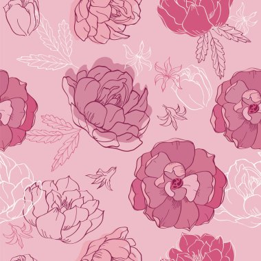 Bahar çiçekleri el ile Seamless Modeli çizilmiş