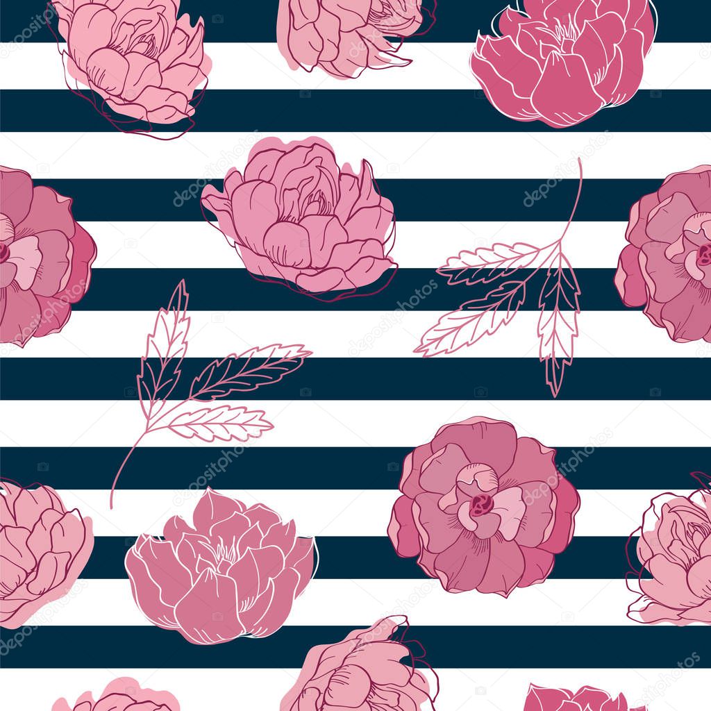 Seamless pattern with hand drawn spring flowers