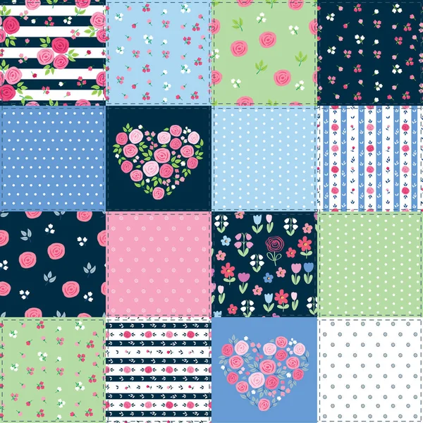 Farklı çiçek desenleri ile Bahar patchwork arka plan
