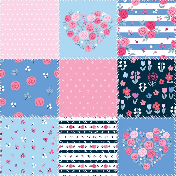 Farklı çiçek desenleri ile Bahar patchwork arka plan