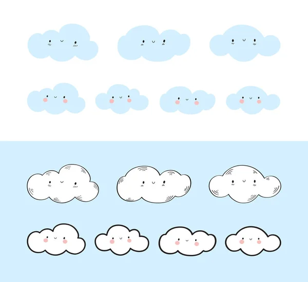 Kézzel rajzolt felhők csoportja. — Stock Vector