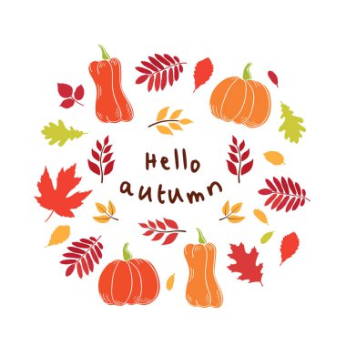 Merhaba sonbahar. El çizilmiş sonbahar yapraklarının düşüşü.