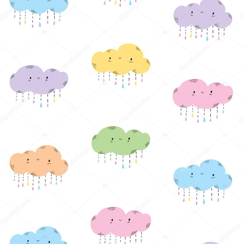 Seamless pattern with cute clouds