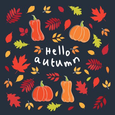 Merhaba sonbahar. El çizilmiş sonbahar yapraklarının düşüşü