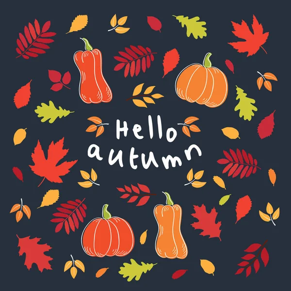 Ahoj podzim. Pád ručně kreslené podzimní listí — Stockový vektor