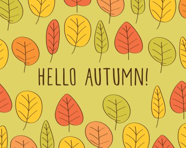 Merhaba sonbahar. El çizilmiş sonbahar yapraklarının düşüşü.