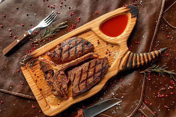 Steak on a table in a restaurant