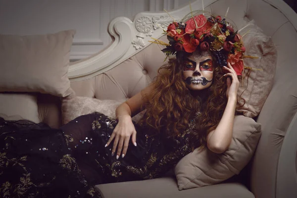 Halloween. Sexy witch portrait. Beautiful young woman — Stock Photo, Image