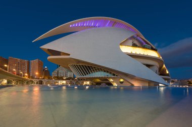 Valencia Opera evi veya Palau de les Arts Reina Sofia gece Valencia, İspanya.