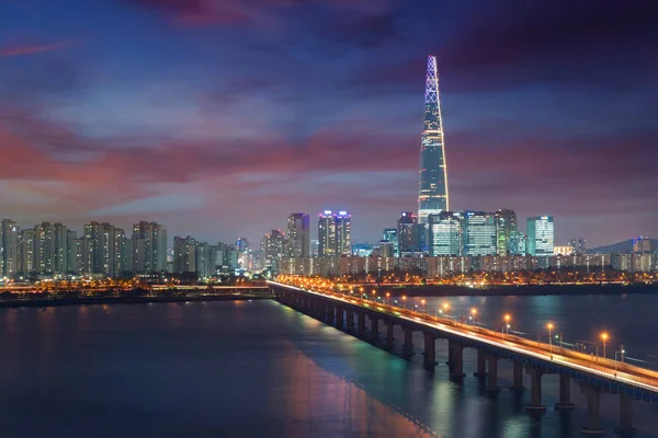 Sydkorea Skyline Seoul Den Bästa Utsikten Över Sydkorea Med Lotte — Stockfoto