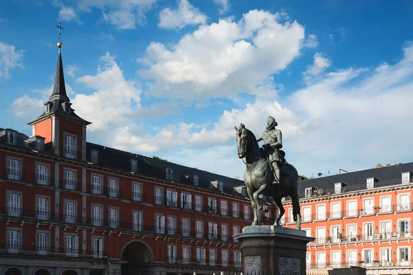 Madrid Reisbestemming Standbeeld Van Filips Iii Plaza Mayor Historisch Gebouw — Stockfoto